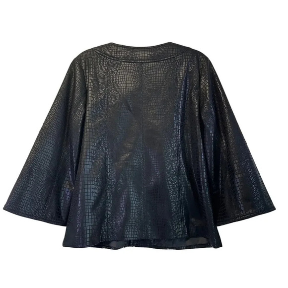 Susan Graver Womens Small Black Style Blazer short Faux Leather Business Casual - Picture 2 of 11